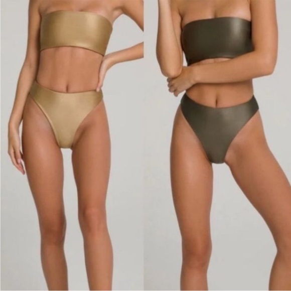 Good American High Shine Good Waist Cheeky Swim Bikini Bottom 5 2XL Women’s Sage - Picture 8 of 10